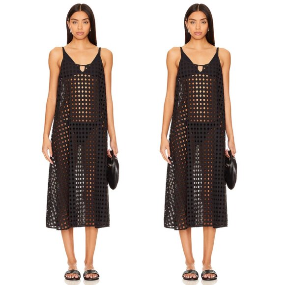 NWOT Solid & Striped Annika Midi Dress Black Eyelet Spaghetti Strap Size Small - Picture 1 of 9